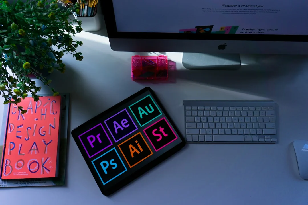 A creative graphic design workspace